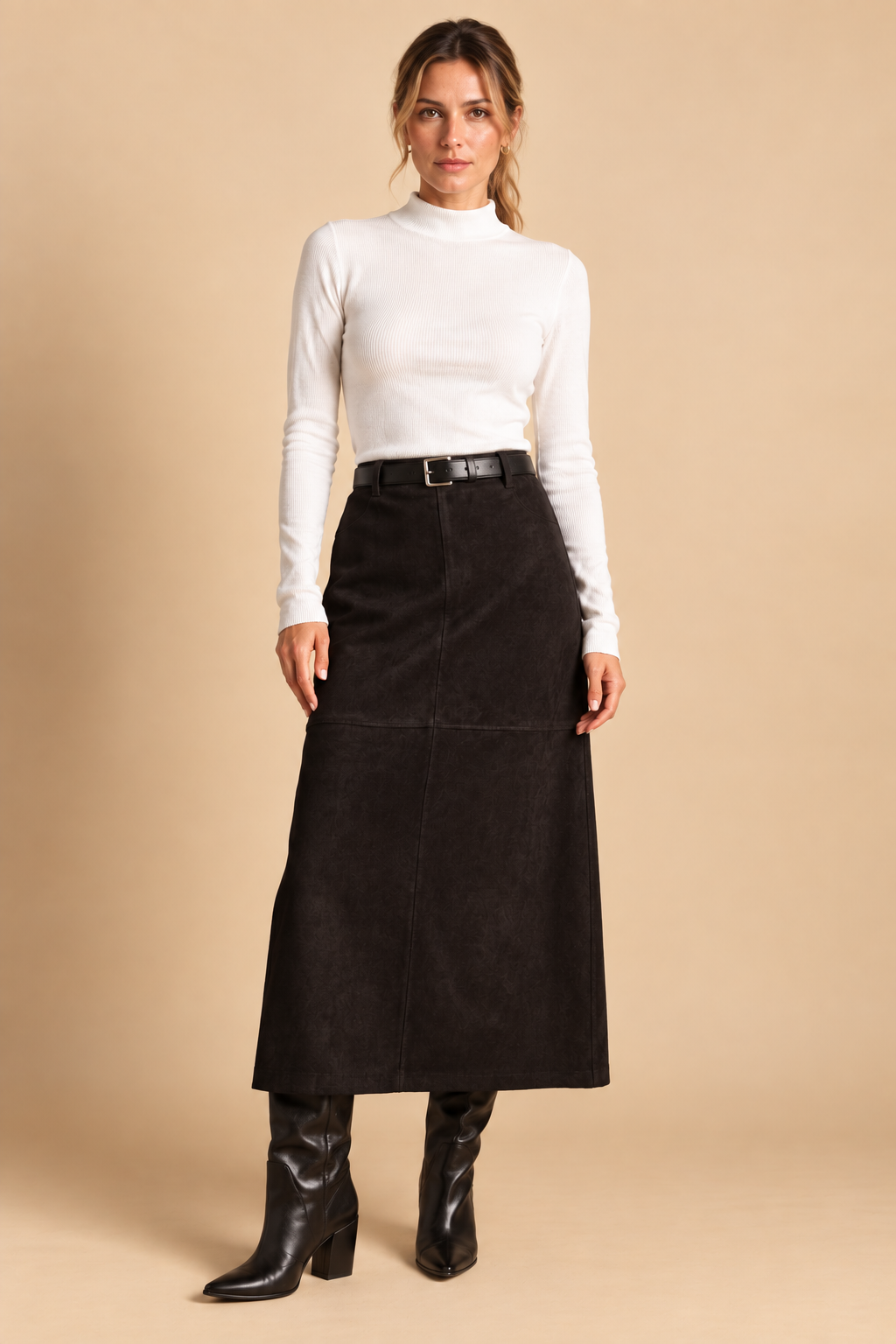 The Marcella Vegan Suede Midi Skirt