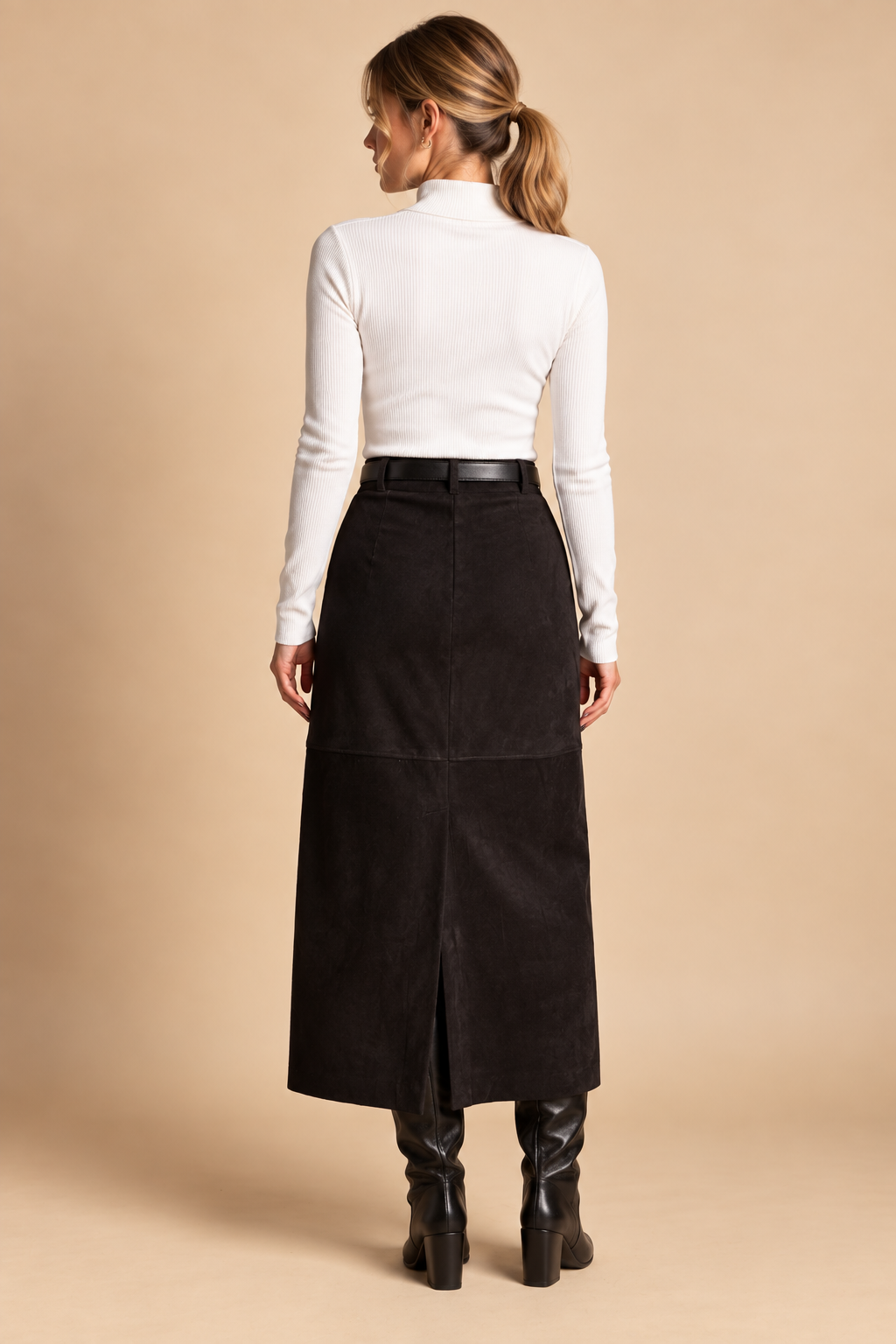 The Marcella Vegan Suede Midi Skirt