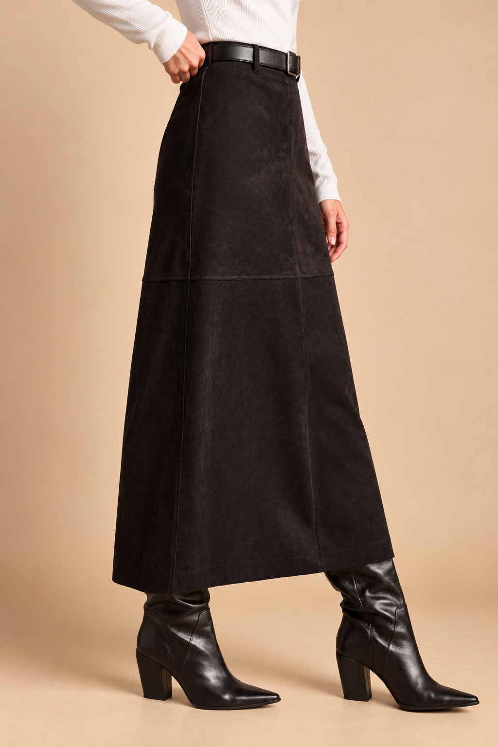 The Marcella Vegan Suede Midi Skirt
