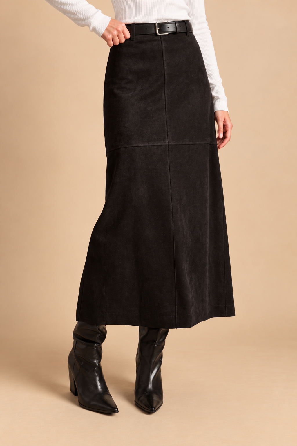 The Marcella Vegan Suede Midi Skirt
