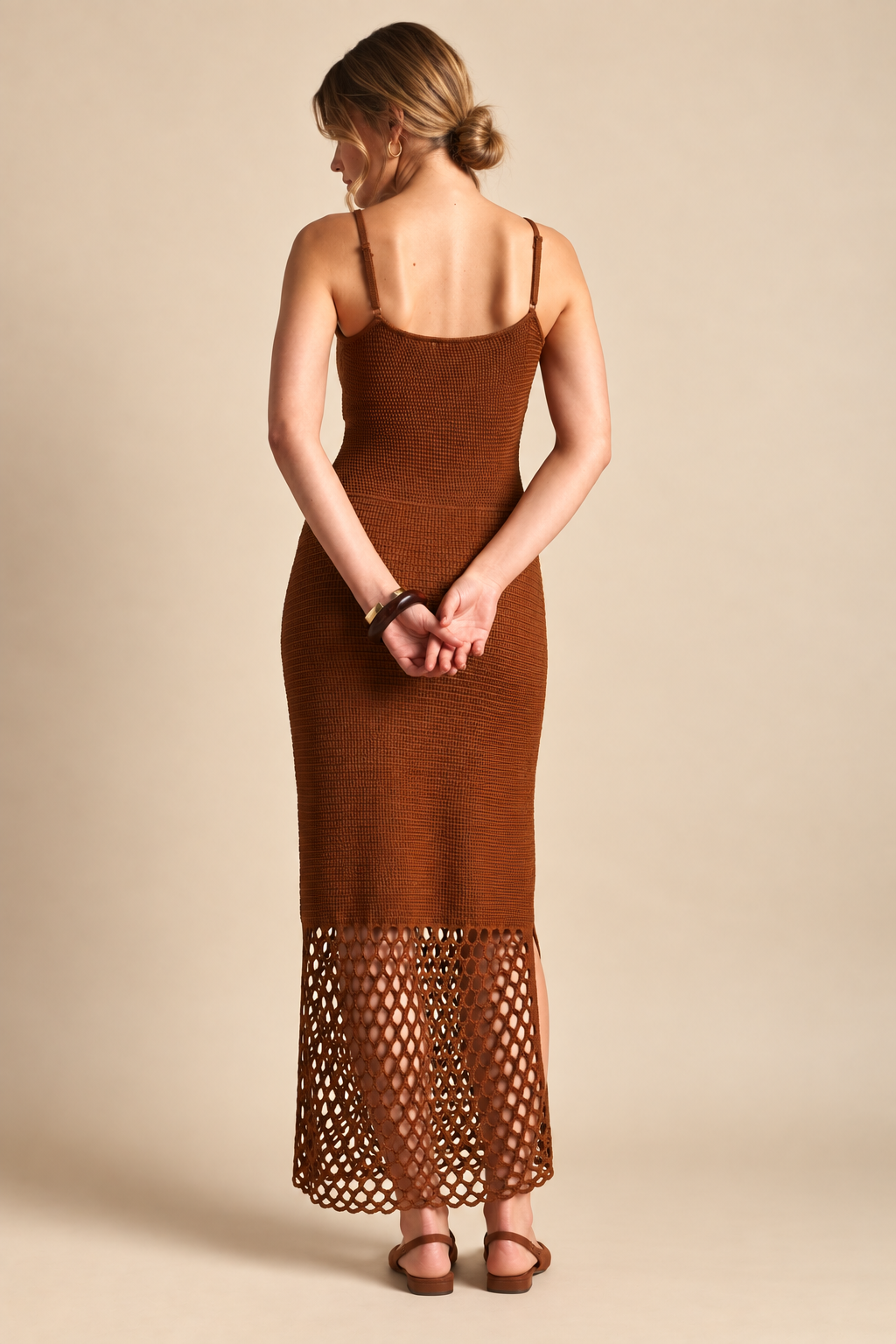 The Giselle Golden Net Midi Dress