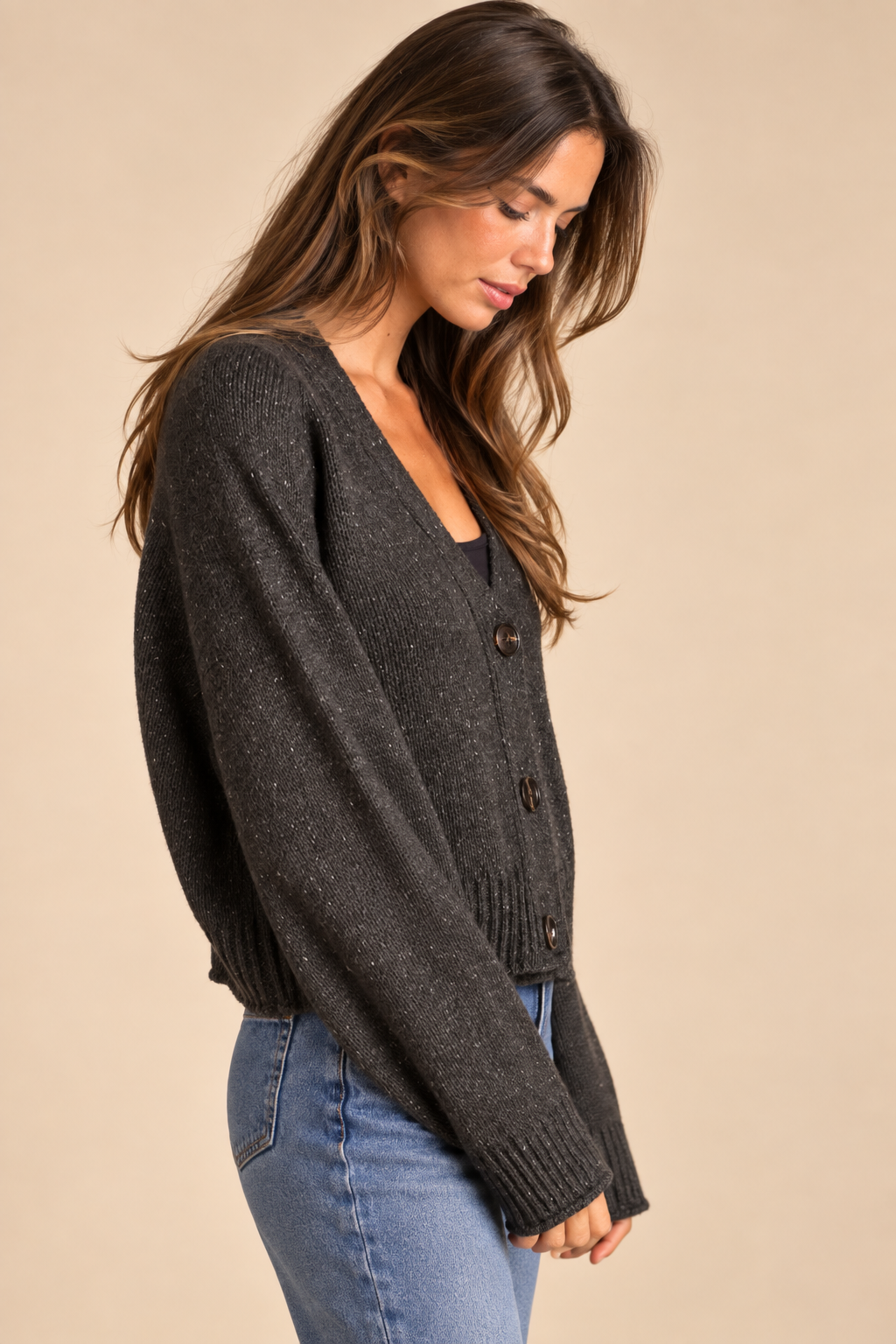 The Sieana Charcoal Button Cardigan