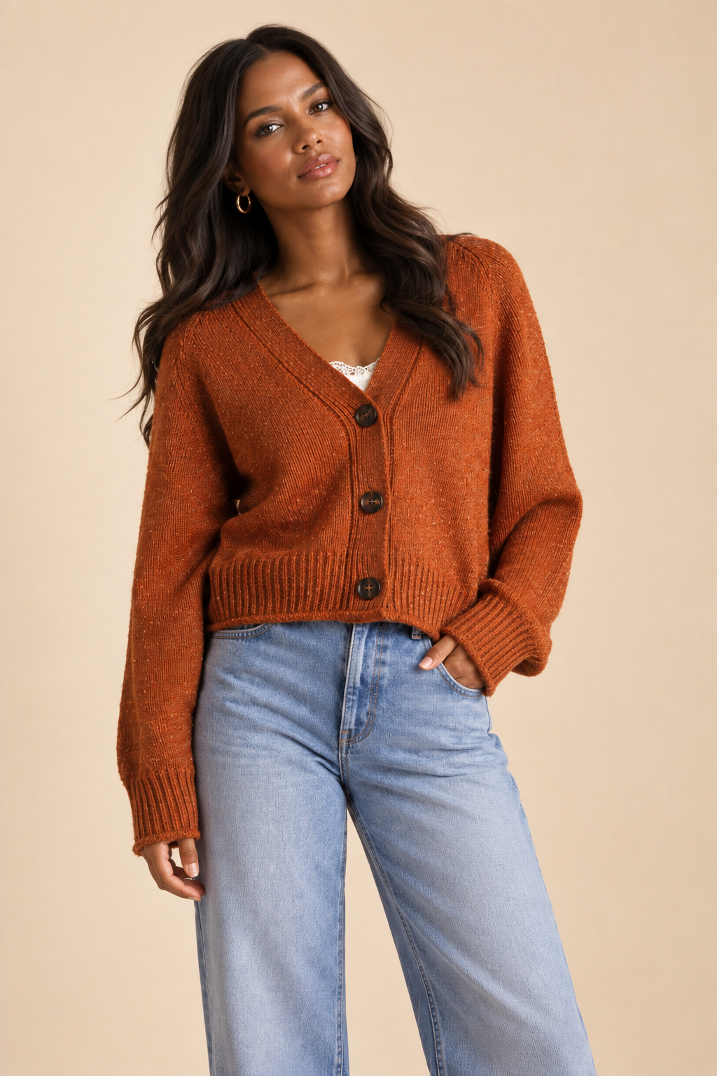 The Sieana Copper Brown Button Cardigan