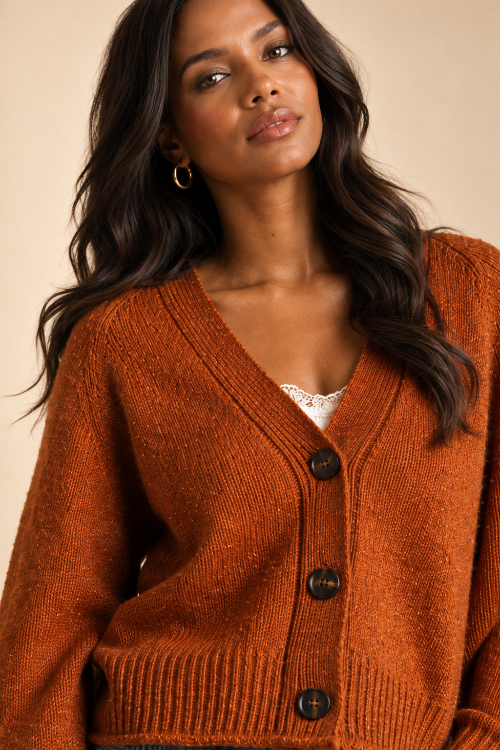 The Sieana Copper Brown Button Cardigan