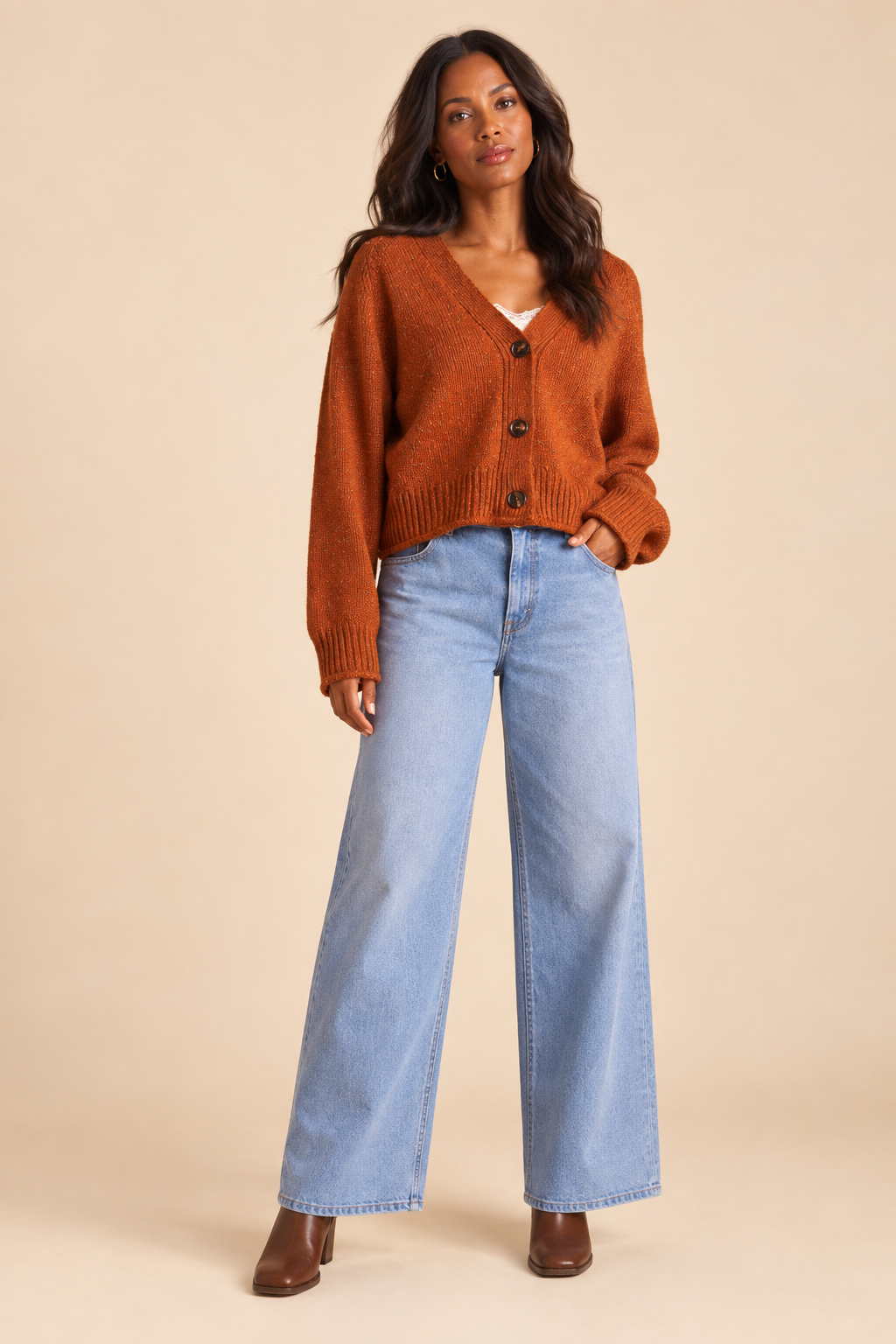 The Sieana Copper Brown Button Cardigan