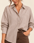 The Quinn Brown Striped Button Up Shirt