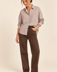 The Quinn Brown Striped Button Up Shirt