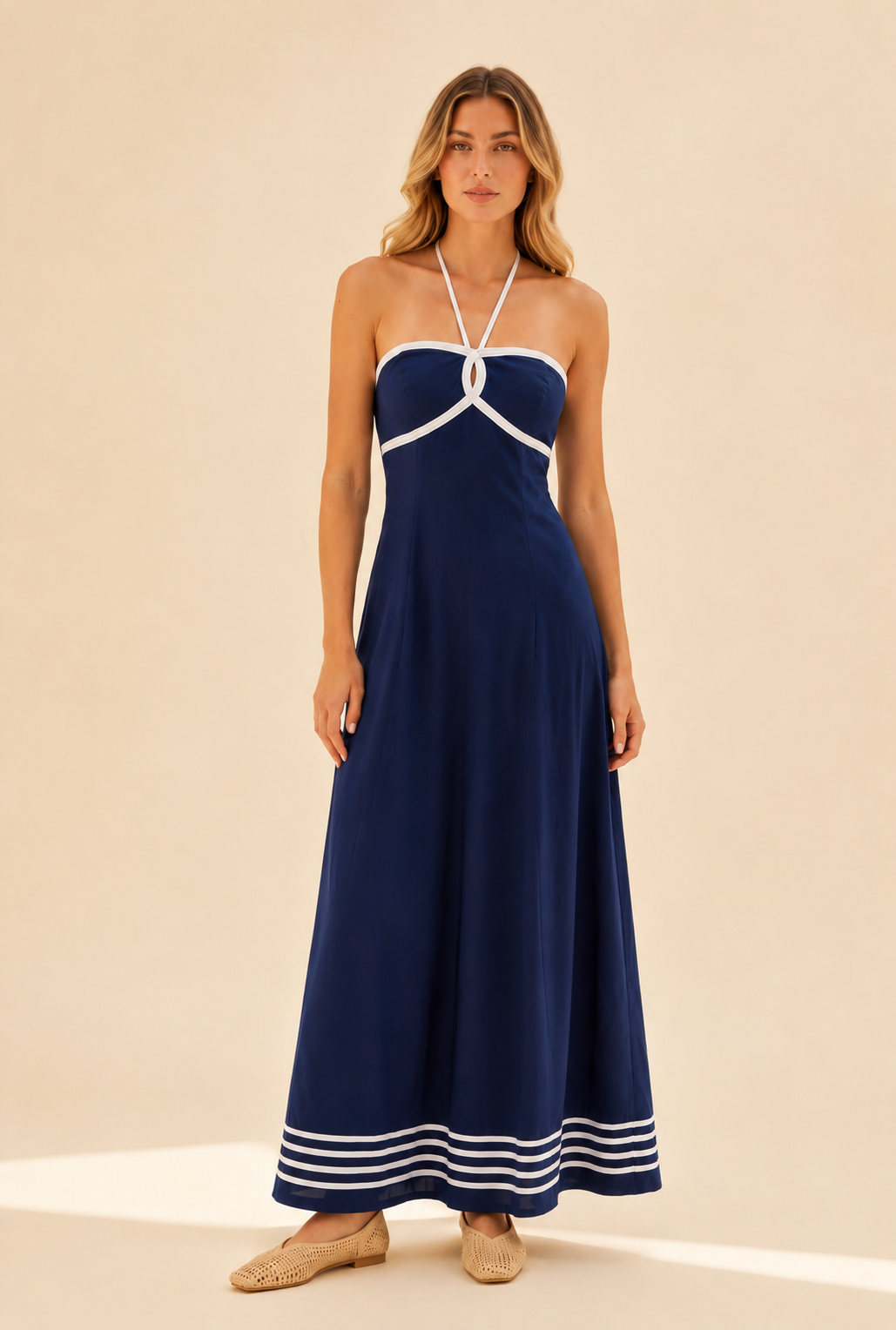 The Thalassa Navy Halter Maxi Dress