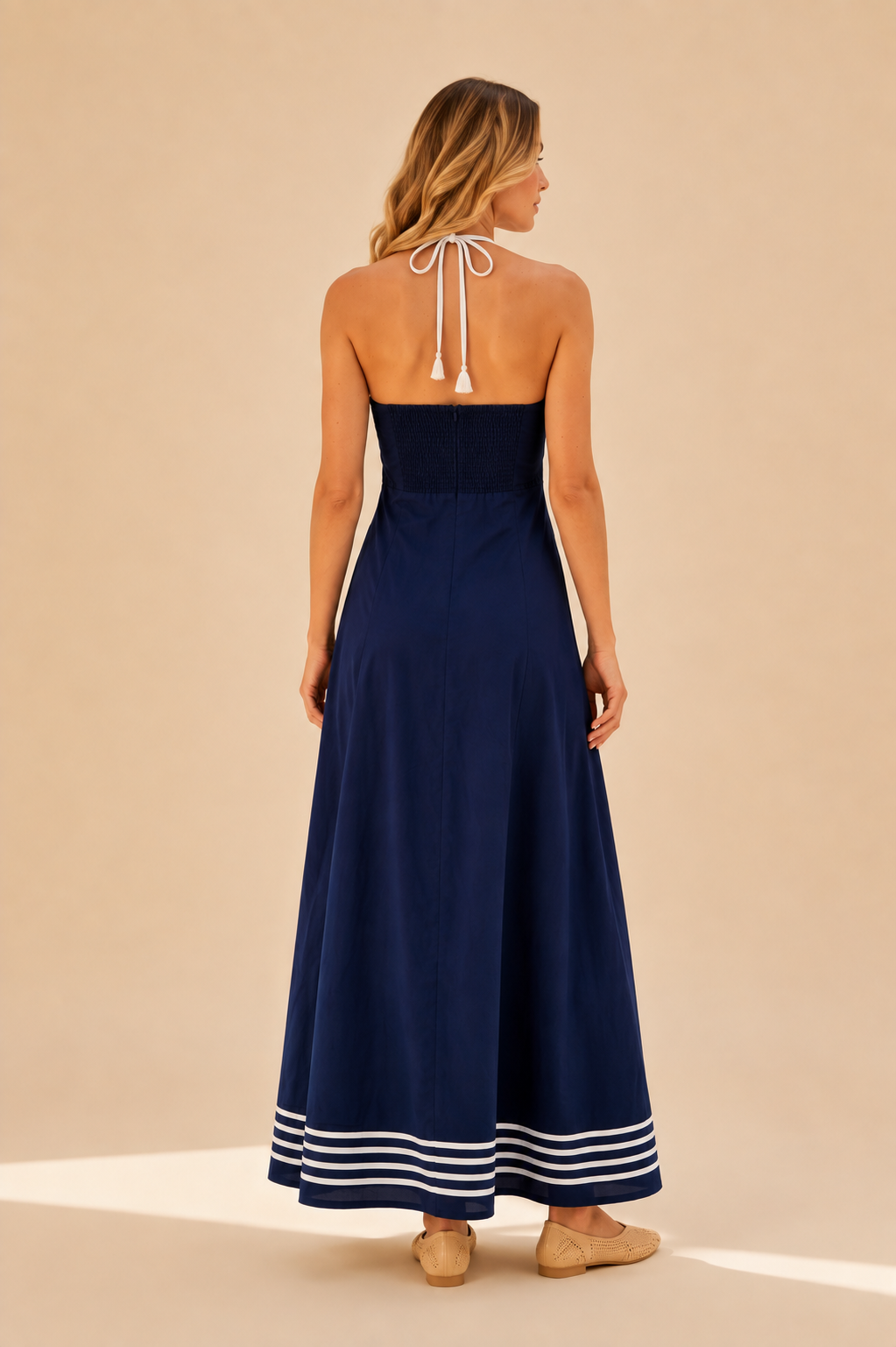 The Thalassa Navy Halter Maxi Dress