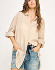The Christa Beige Oversized Buttondown Top