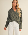 The Cindy Striped Front Twist Blouse
