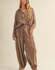 The Cindy Mocha Striped Top + Pant Set - Sold Separately