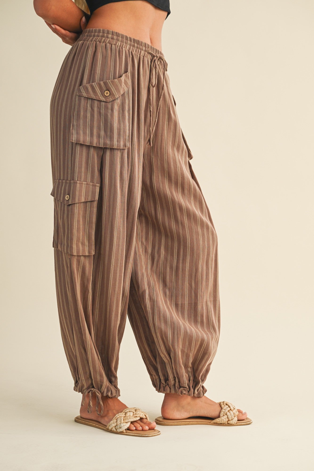 The Cindy Mocha Striped Top + Pant Set - Sold Separately