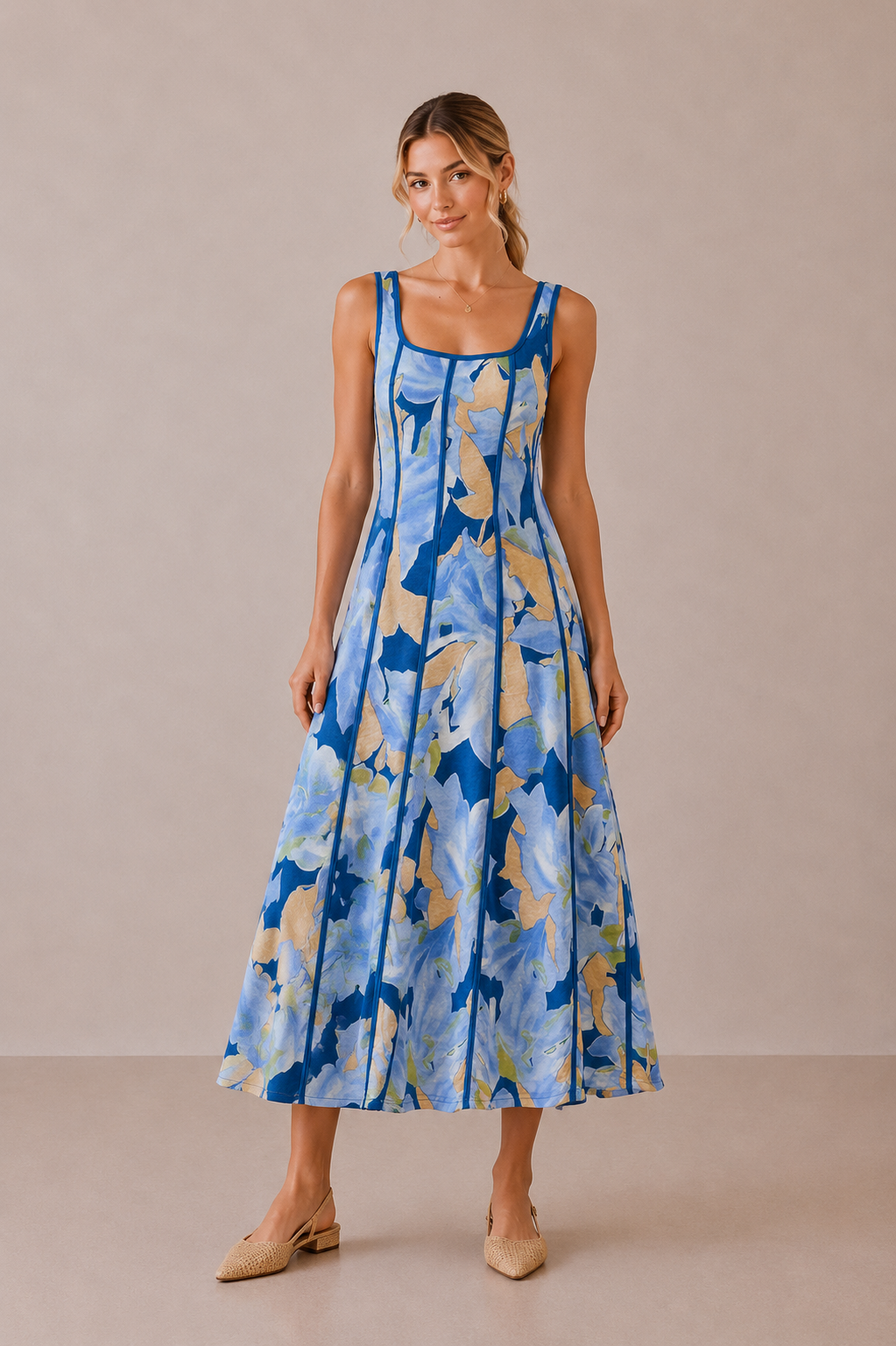 The Solene Floral Contrast Midi Dress