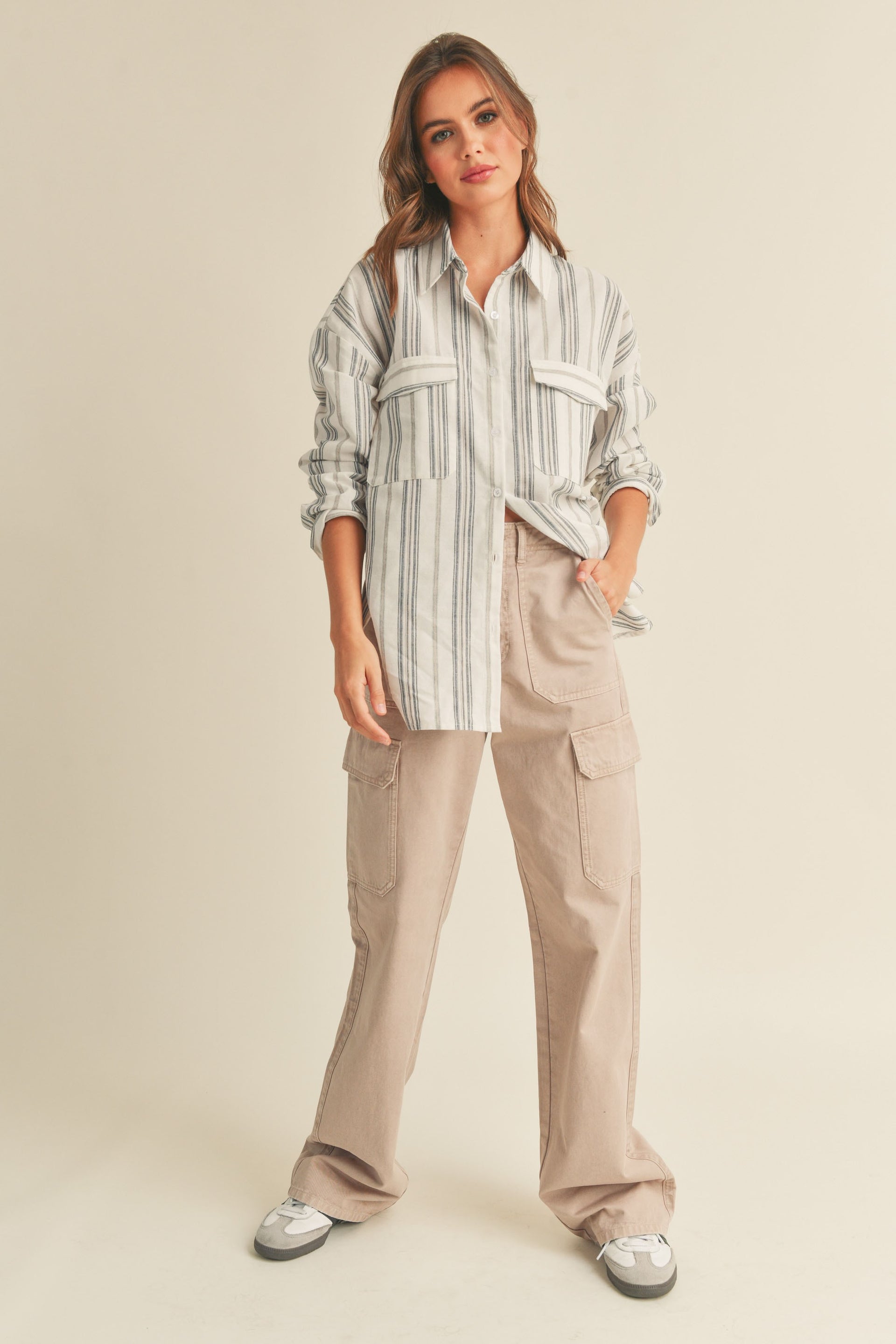 ADORA Raw Hem Collared Neck Button Down Shirt