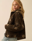 The Delilah Chocolate Floral Fleece Sherpa Jacket