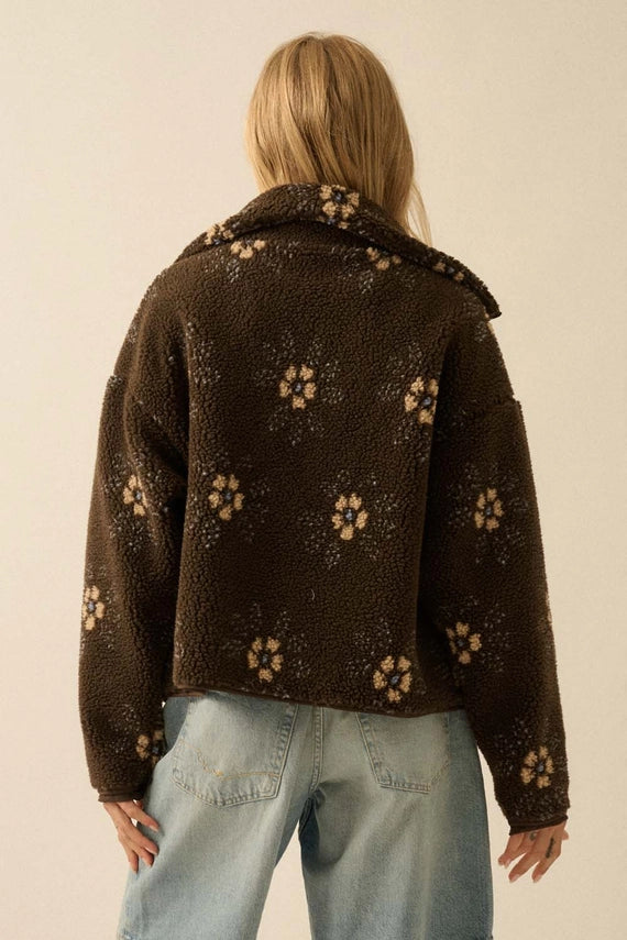 The Delilah Chocolate Floral Fleece Sherpa Jacket – Thread + Seed