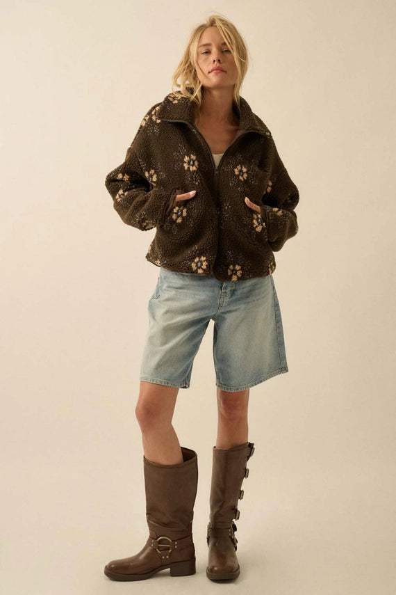 The Delilah Chocolate Floral Fleece Sherpa Jacket – Thread + Seed The Delilah Chocolate Floral Fleece Sherpa Jacket – Thread + Seed