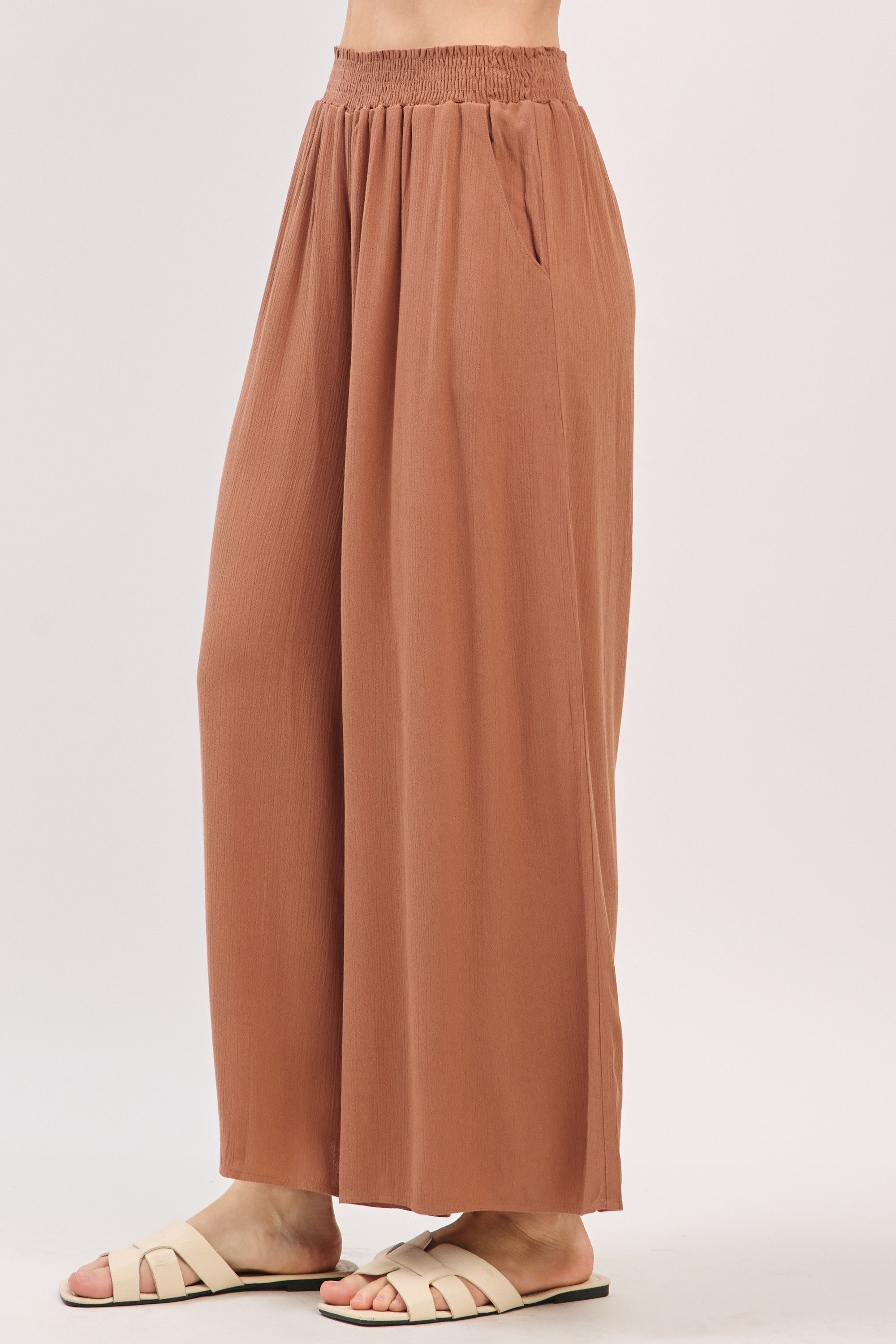 The Della Nutshell Smocked Wide Leg Pants
