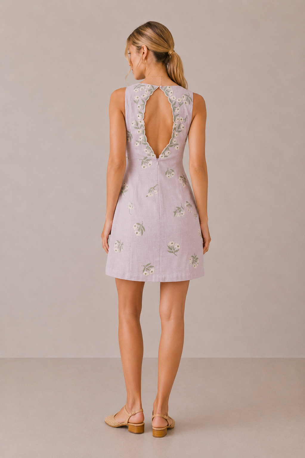 The Emily Mauve Embroidered Mini Dress