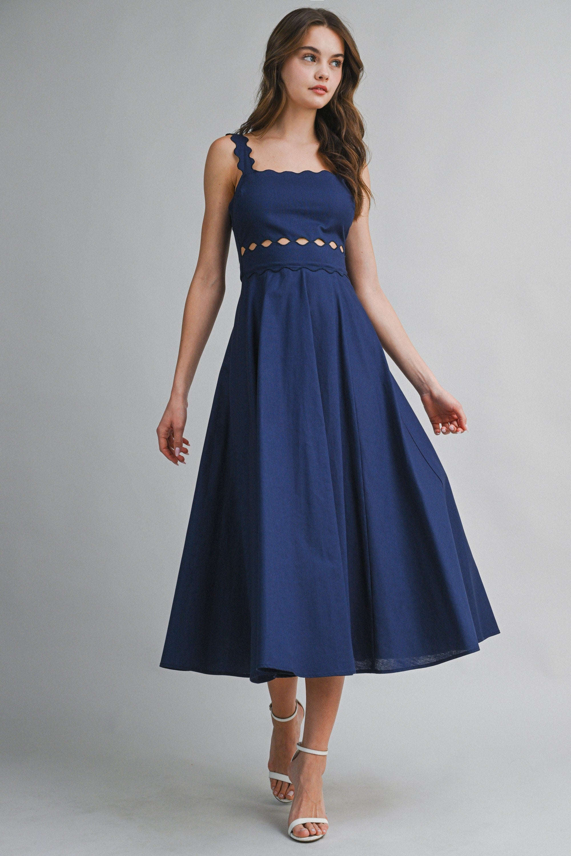 The Ellasandra Scallop Cut Out Midi Dress – Thread + Seed