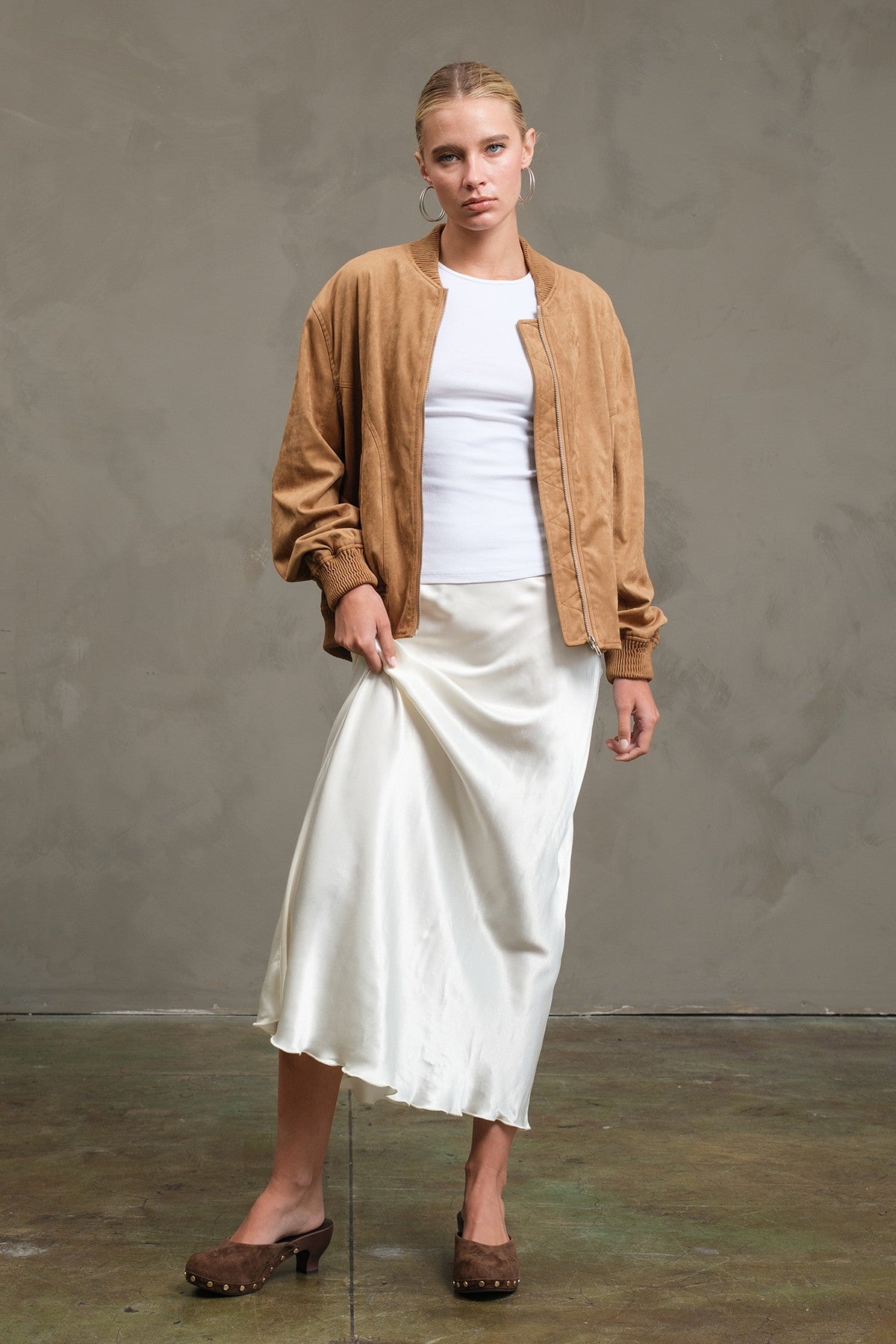 The Emelie Cream Satin Midi Skirt