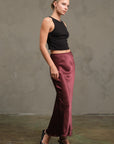 The Emelie Burgundy Satin Midi Skirt