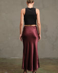 The Emelie Burgundy Satin Midi Skirt