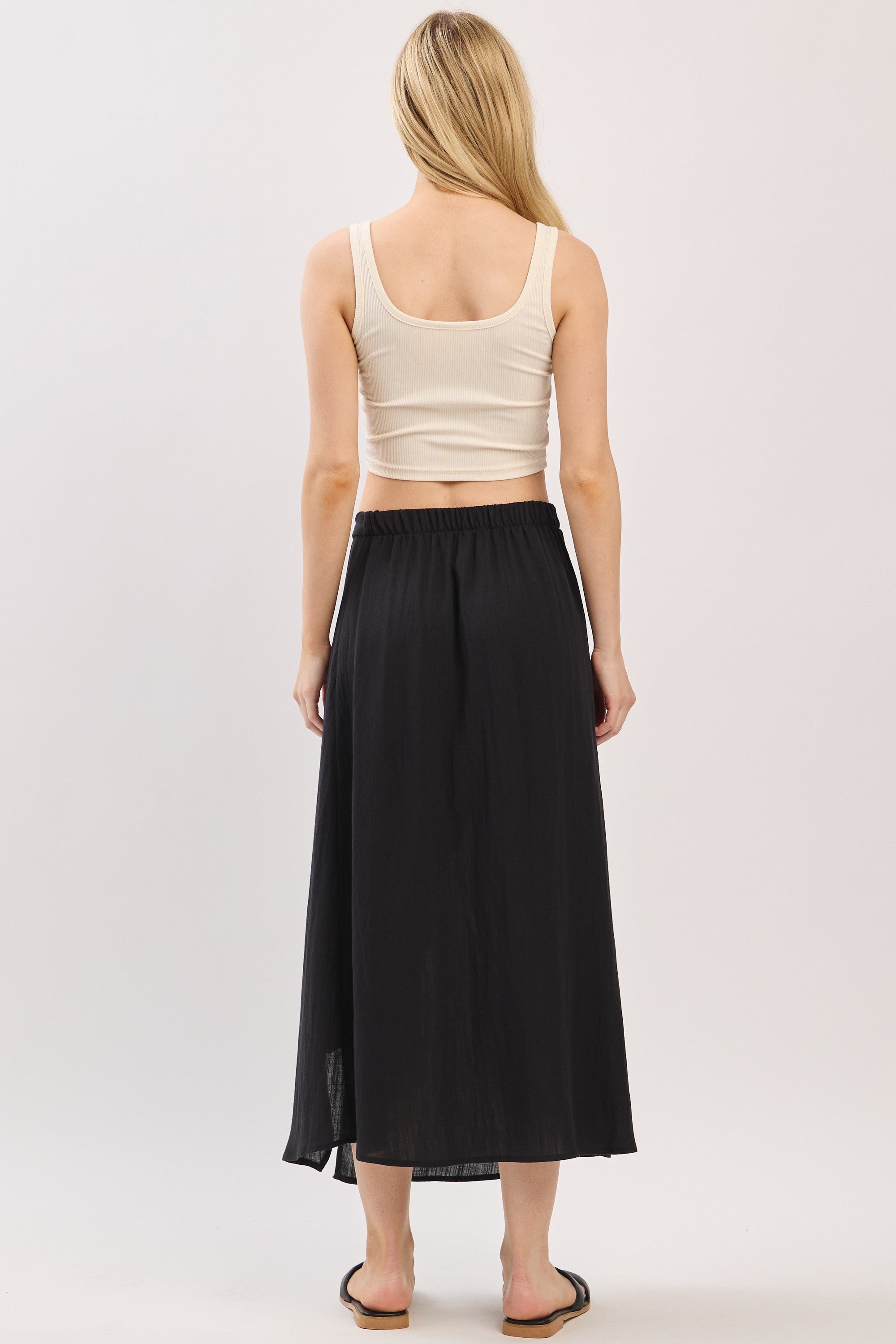 The Emelyn Black Wrap Midi Skirt