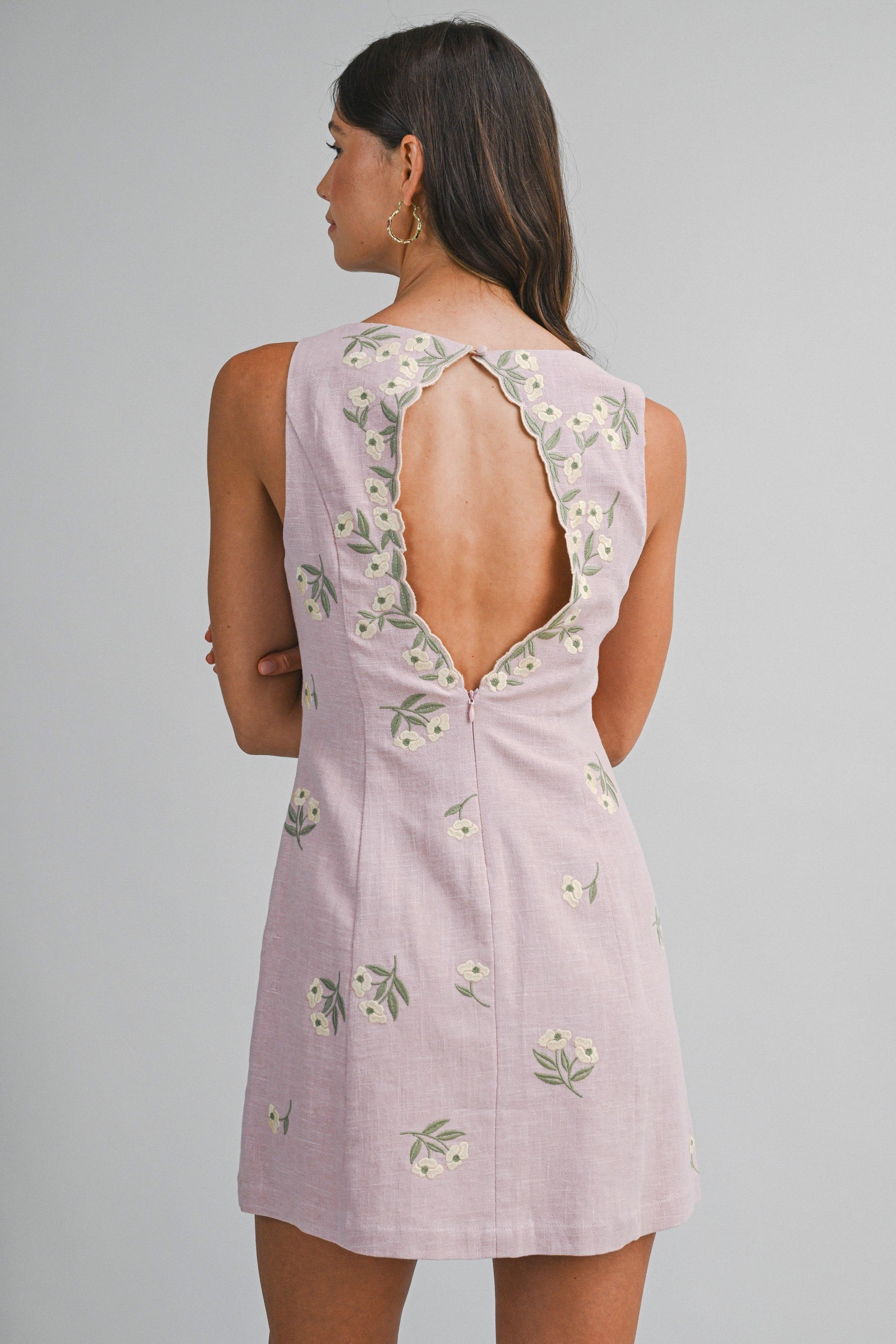 The Emily Mauve Embroidered Mini Dress