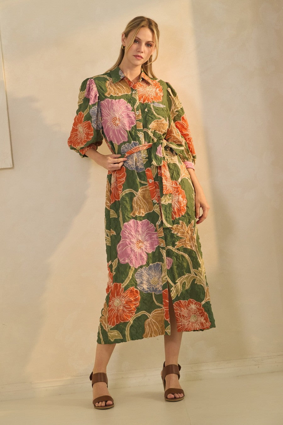 floral midi shirt dress for women Emilia Wickstead Norika Belted Floral-print Cotton-poplin Midi Shirt Dress - Women - White Dresses