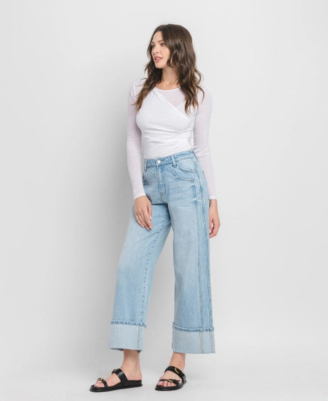 The Kris Light Denim Cuffed Wide Leg Jeans