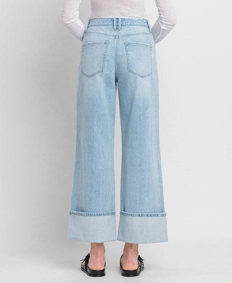 The Kris Light Denim Cuffed Wide Leg Jeans