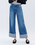 The Kris Dark Denim Cuffed Wide Leg Jeans