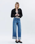 The Kris Dark Denim Cuffed Wide Leg Jeans
