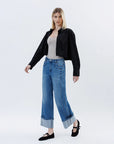 The Kris Dark Denim Cuffed Wide Leg Jeans
