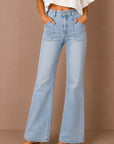 The Maeve Light Denim Patch Pocket Wide Leg Flare Jeans