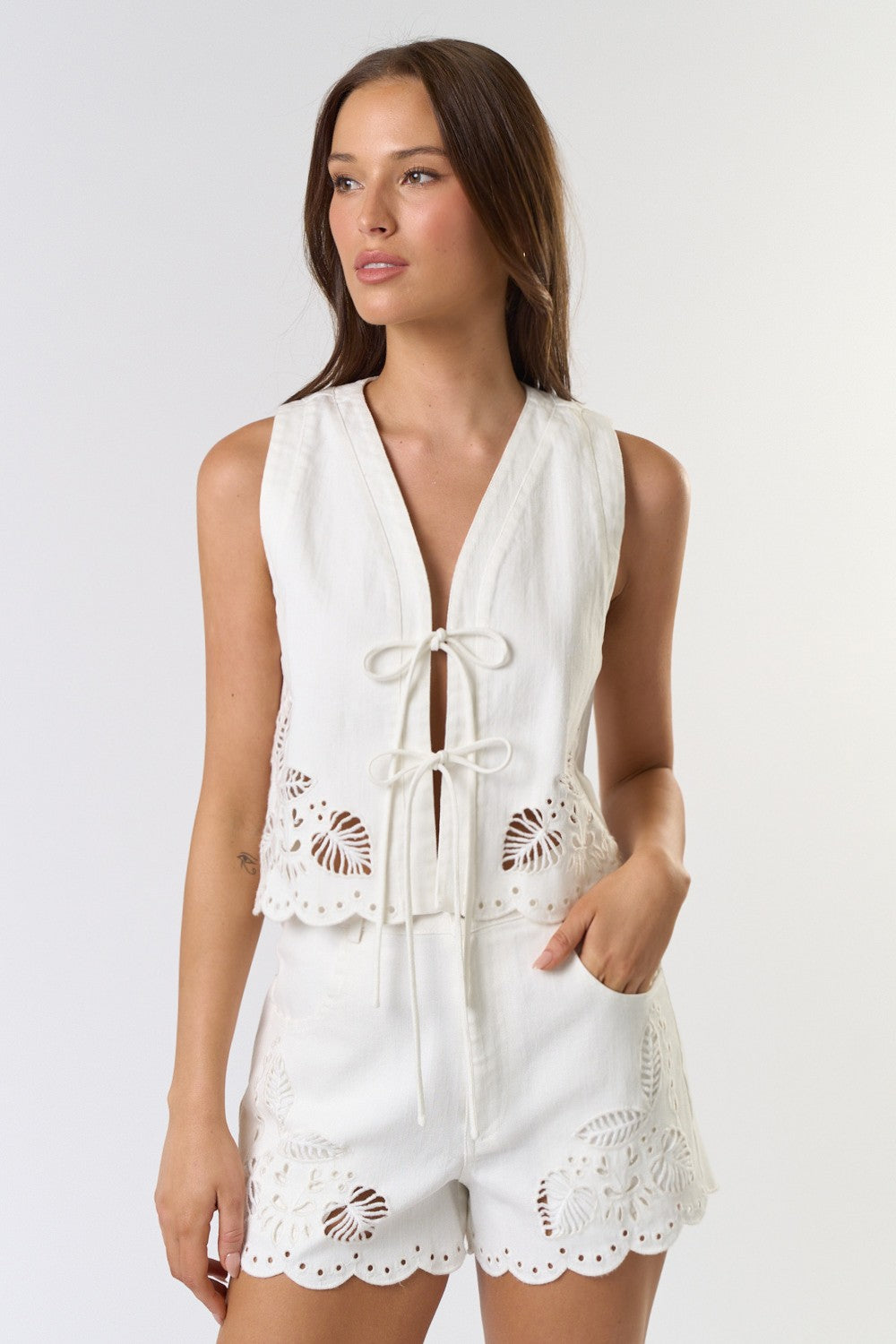 The Grace Embroidered Vest + Shorts Set - Sold Separately