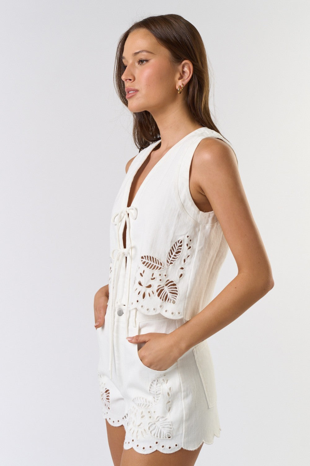 The Grace Embroidered Vest + Shorts Set - Sold Separately