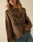The Haley Espresso Embroidered Horses Sweater