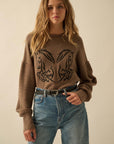 The Haley Espresso Embroidered Horses Sweater