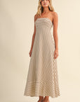 The Romelle Cream Striped Strapless Dress