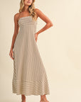 The Romelle Cream Striped Strapless Dress