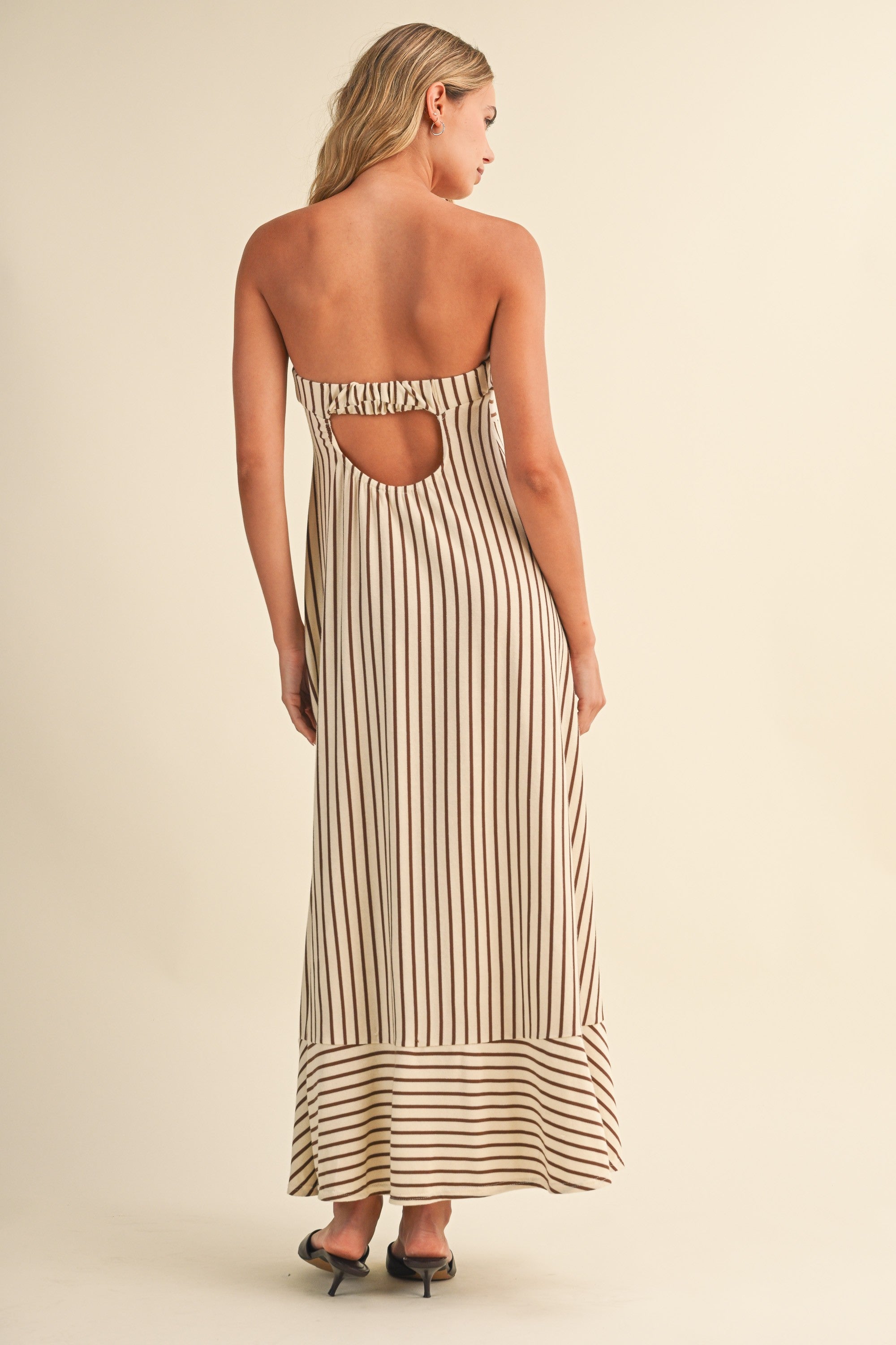 The Romelle Cream Striped Strapless Dress