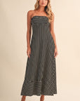 The Romelle Black Striped Strapless Dress