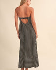 The Romelle Black Striped Strapless Dress