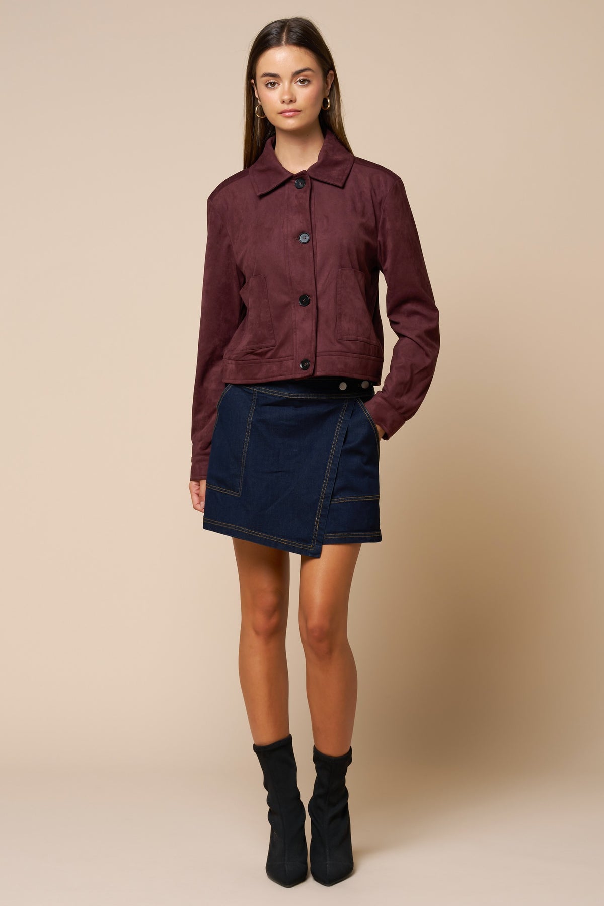 The Alma Vegan Suede Jacket + Skirt Set - Sold Separately