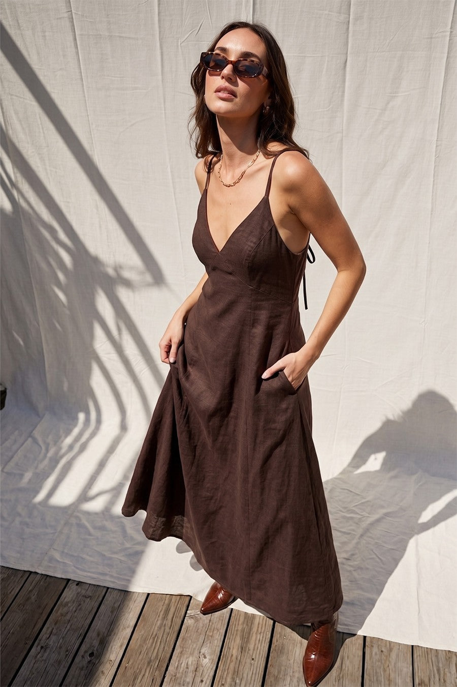 The Selma Brown Open Back Dress