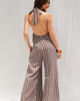 The Haven Brown Striped Halter Jumpsuit