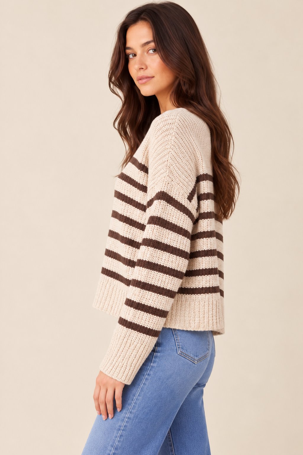 The Heather Brown Striped Sweater